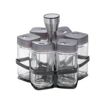 Jogo de 6 porta condimentos vidro com suporte em inox 100ml -Dynasty