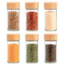 Jogo de 6 Potes de Vidro Frascos com Tampa Bambu Cozinha Porta Condimentos Temperos Dosador Jogo de 6 Potes de Vidro Frascos com Tampa Bambu Cozinha Porta Condimentos Temperos Dosador