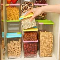 Jogo de 6 potes hermeticos kit porta mantimentos alimentos cozinha empilhavel organizador freezer