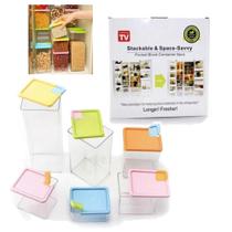 Jogo de 6 Potes Herméticos, Kit Porta Mantimentos Empilhável para Alimentos, Organizador Cozinha e Freezer.