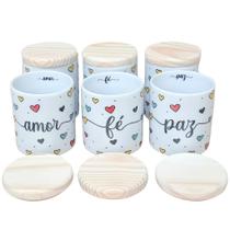 Jogo de 6 Potes Multi-Uso de Porcelana 300ml com Frases Motivacionais