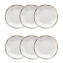 Jogo de 6 Pratos Fundos Oxford Ryo Maresia Branco e Marrom 22,5cm Porcelana