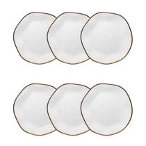 Jogo de 6 Pratos Sobremesa Oxford Ryo Maresia 21,5 Cm Branco e Marrom