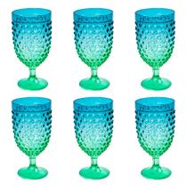 Jogo de 6 Taça Verde e Azul em Acrílico 500ml para Suco, Água e Refresco Jogo de 6 Taça Verde e Azul em Acrílico 500ml para Suco, Água e Refresco