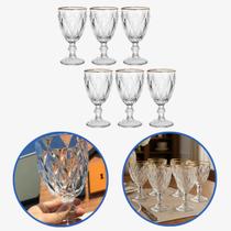 Jogo De 6 Taças Borda Dourada 330ml Diamond Clear Class Home Jogo De 6 Taças Borda Dourada 330ml Diamond Clear Class Home