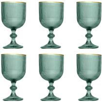 Jogo De 6 Taças Borda Dourada 365ml Verde Cameratta Lhermitage Jogo De 6 Taças Borda Dourada 365ml Verde Cameratta Lhermitage
