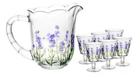 Jogo De 6 Taças Com Jarra em Cristal Lyor Lavanda Hand Paiting 7 peças