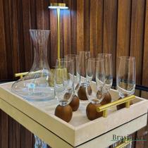 Jogo de 6 Taças de Champagne de Vidro com Base em Madeira 210ml Design Orgânico Jogo de 6 Taças de Champagne de Vidro com Base em Madeira 210ml Design Orgânico