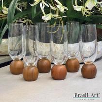 Jogo de 6 Taças de Champagne de Vidro com Base em Madeira 210ml Design Orgânico Jogo de 6 Taças de Champagne de Vidro com Base em Madeira 210ml Design Orgânico