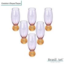 Jogo de 6 Taças de Champagne em Vidro Roxo com Base Esférica Âmbar 208ml