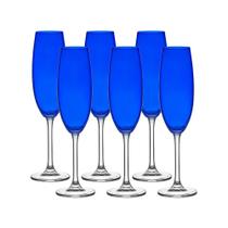 Jogo de 6 Taças de Cristal para Champagne Coleção Colibri na cor Azul Royal 220 ml