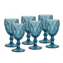 Jogo de 6 Taças de Vidro Cor Azul Diamond para Água Vinho Lyor 300ml