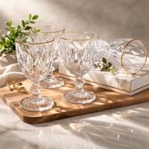 Jogo de 6 Taças de Vidro Diamond Borda Dourada 330 ml - Gamma