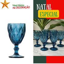 Jogo de 6 Taças de Vidro para Agua Suco Vinho e Drinks Diamond Azul 235 ml