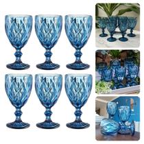 Jogo de 6 Taças de Vidro para Agua Suco Vinho e Drinks Diamond Azul 235 ml Jogo de 6 Taças de Vidro para Agua Suco Vinho e Drinks Diamond Azul 235 ml