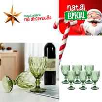 Jogo de 6 Taças de Vidro para Agua Suco Vinho e Drinks Diamond Verde 235ml