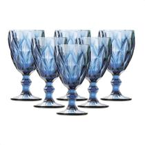 Jogo De 6 Taças De Vidro Para Água / Vinho Diamante Azul Com 6 Peças 260ml - ORIGINAL LINE