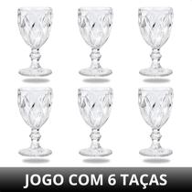 Jogo de 6 Taças Diamante de Vidro Licor 260ml Suco Água Refrigerante Vinho Mesa Decorada