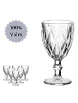 Jogo de 6 Taças Diamond 260ML Vidro Transparente Água Drink Suco Bebida Coquetel Casa Cozinha