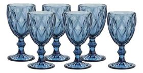 Jogo De 6 Taças Diamond Bico De Jaca Água Vinho 34 Azul