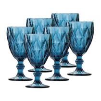 Jogo de 6 Taças Diamond de Vidro Azul 330ml Gamma