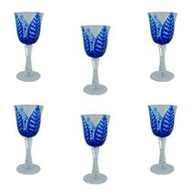 Jogo de 6 taças em cristal na cor azul para vinho 19x8,3cm