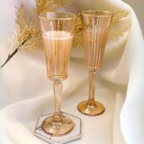 Jogo de 6 Taças Luxo Para Champagne/ Espumante - Egeu Borda Dourada -Âmbar