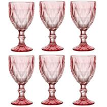 Jogo De 6 Taças Para Água Vinho 300ml Diamond Rosa Ke Home