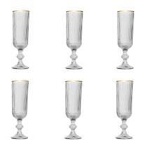 Jogo de 6 Taças para Champanhe em Cristal com Borda Dourada 160ml