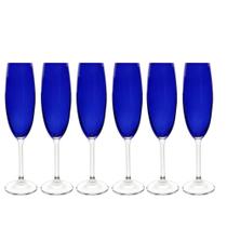 Jogo de 6 taças para champanhe Gastro em cristal ecológico 220ml A24cm cor azul cobalto - Bohemia