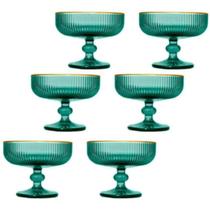 Jogo de 6 tacas para sobremesa Cameratta em vidro com borda dourada 310ml D11,8xA9,8cm cor verde Jogo de 6 tacas para sobremesa Cameratta em vidro com borda dourada 310ml D11,8xA9,8cm cor verde