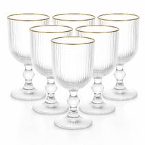 Jogo de 6 Taças Versalhes de Vidro para Vinho e Água com Borda Dourada 390ml