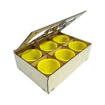 Jogo de 6 xícaras 85 ml Acrílico c/ Caixa MDF Cantinho do Café