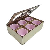 Jogo de 6 xícaras 85 ml Acrílico c/ Caixa MDF Cantinho do Café