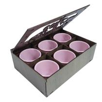 Jogo de 6 xícaras 85 ml Acrílico c/ Caixa MDF Cantinho do Café