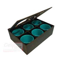 Jogo de 6 xícaras 85 ml Acrílico c/ Caixa MDF Cantinho do Café
