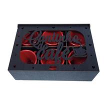 Jogo de 6 xícaras 85 ml Acrílico c/ Caixa MDF Cantinho do Café