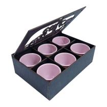 Jogo de 6 xícaras 85 ml Acrílico c/ Caixa MDF Cantinho do Café Jogo de 6 xícaras 85 ml Acrílico c/ Caixa MDF Cantinho do Café