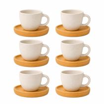 Jogo de 6 Xícaras 85ml De Café Com Pires De Bambu Dolce Home Jogo de 6 Xícaras 85ml De Café Com Pires De Bambu Dolce Home