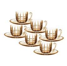Jogo De 6 Xícaras C/ Pires Chá Café Vidro Âmbar 90ml Lisboa Jogo De 6 Xícaras C/ Pires Chá Café Vidro Âmbar 90ml Lisboa