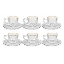 Jogo De 6 Xícaras C/ Pires Fio De Ouro 90ml Chá Café Vidro Jogo De 6 Xícaras C/ Pires Fio De Ouro 90ml Chá Café Vidro