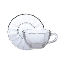 Jogo de 6 xicaras cafe de vidro com pires peach transparente 90ml hauskraft