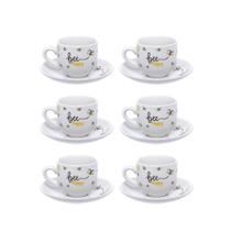 Jogo de 6 Xícaras Café Porcelana 80ml com Pires Honey Bee Abelhinha - Hauskraft Jogo de 6 Xícaras Café Porcelana 80ml com Pires Honey Bee Abelhinha - Hauskraft