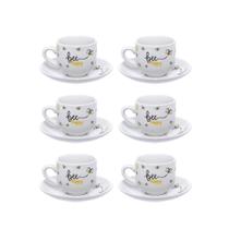 Jogo de 6 Xícaras Café Porcelana 80ml com Pires Honey Bee Abelhinha - Hauskraft Jogo de 6 Xícaras Café Porcelana 80ml com Pires Honey Bee Abelhinha - Hauskraft