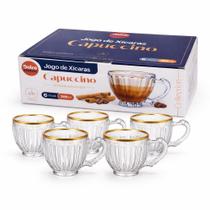 Jogo De 6 Xícaras Capuccino 200Ml Borda Dourada Linha Mesa Jogo De 6 Xícaras Capuccino 200Ml Borda Dourada Linha Mesa