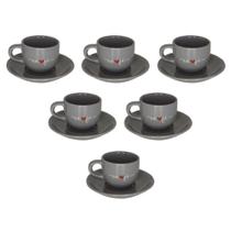 Jogo de 6 Xicaras com Pires Cinza 90Ml Veneza - AD - AD IMPORTAÇÃO