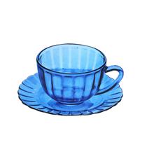 Jogo de 6 xícaras com pires de vidro azul 12 peças 180ml Chá Café Bebidas Cozinha Decoração Mesa de Jantar Servir Presente