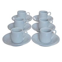 Jogo de 6 Xícaras de Café com Pires - 55 ml - Porcelana Branca de Base Reta