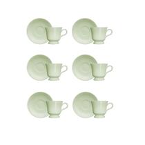 Jogo de 6 Xícaras de Café com Pires 80ml Verde Menta Cottage Germer Porcelanas