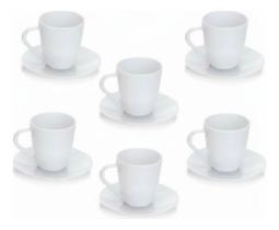 Jogo De 6 Xícaras De Café Com Pires Acrílica Branca Chá 12pç